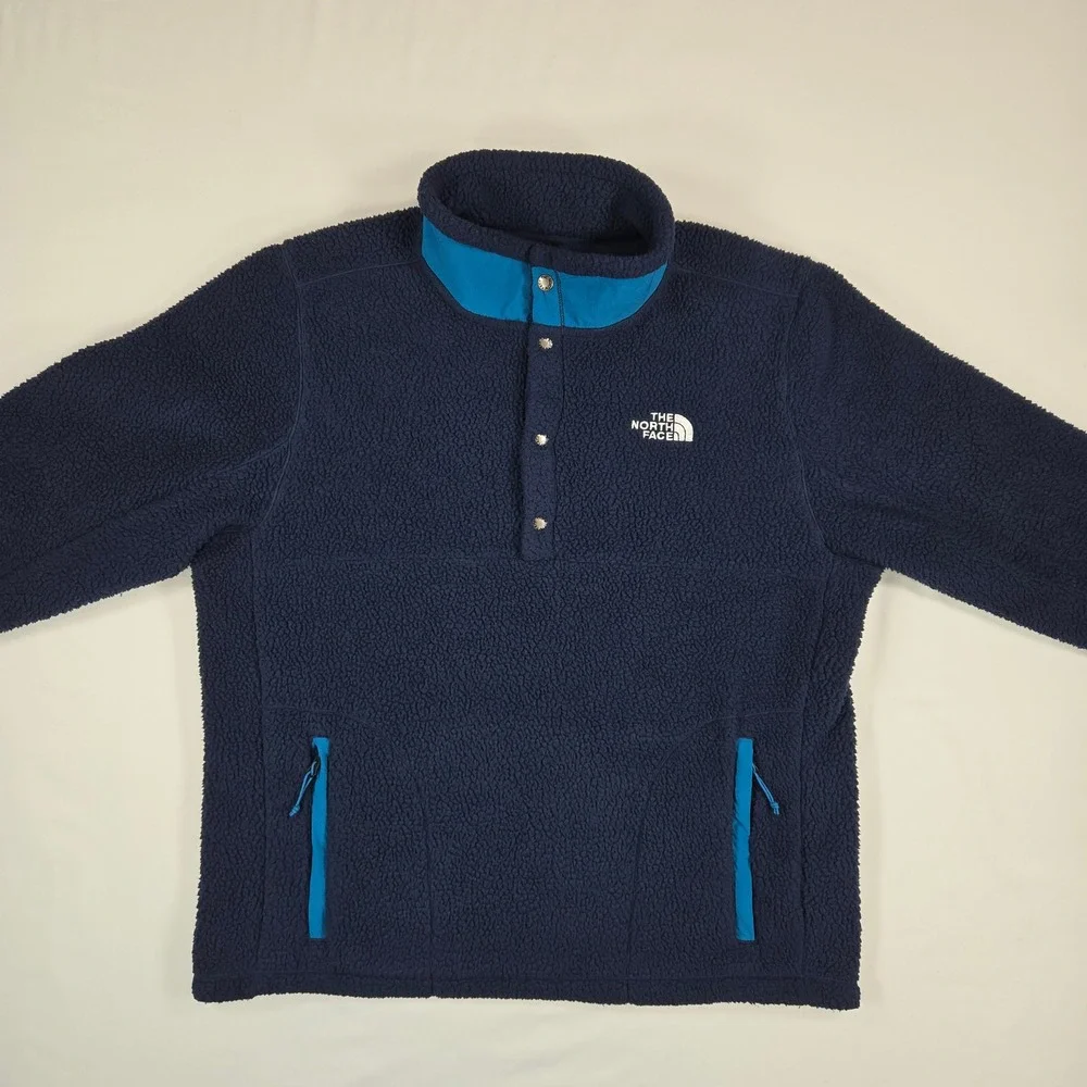 The North Face Men Gorpcore Snap Fleece Pullover Navy Teal Outdoor XL‎